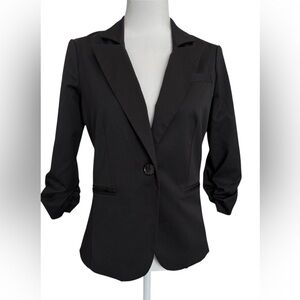Guess Black Blazer Jacket Women’s  Small S/P Ruched Sleeves 3/4 Career Office